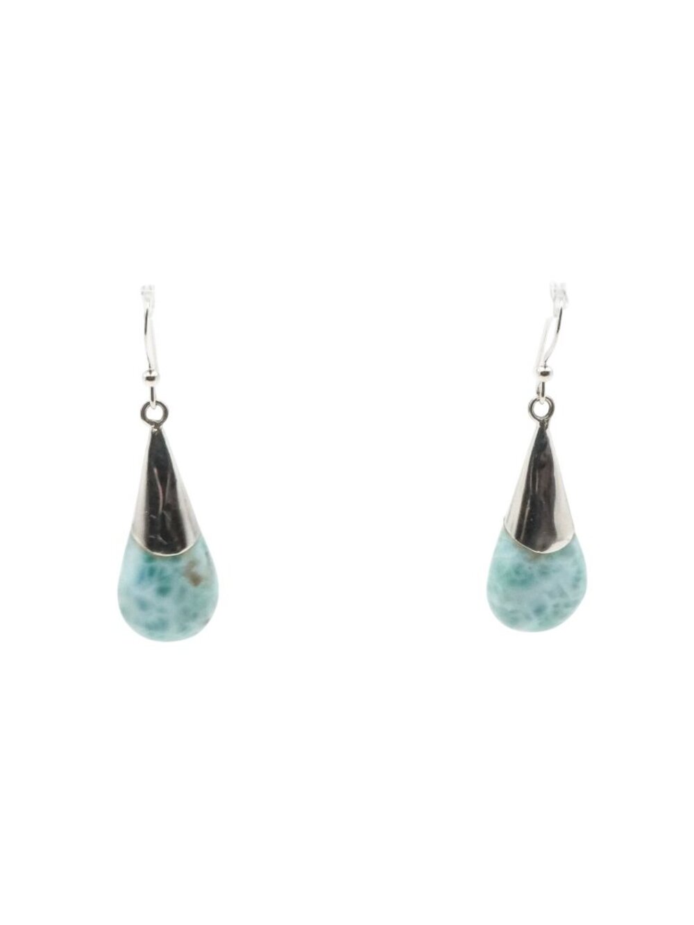 Sterling Silver Larimar Teardrop Dangle Earrings 1.75 Inches